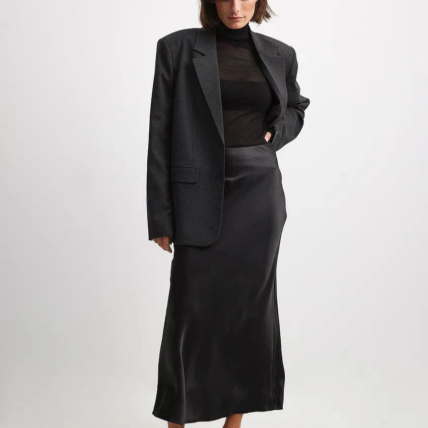 Dames satijnen rok met hoge taille en soepele val 2