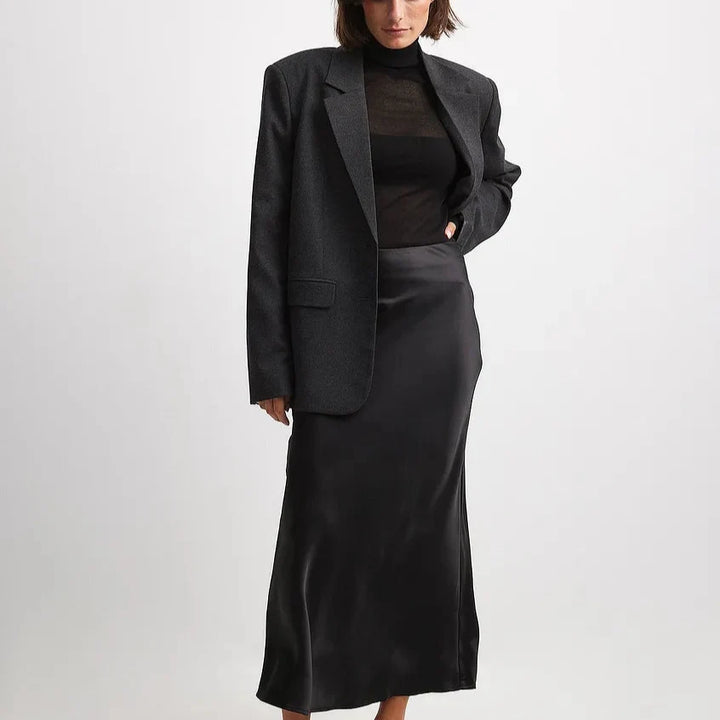 Dames satijnen rok met hoge taille en soepele val 2