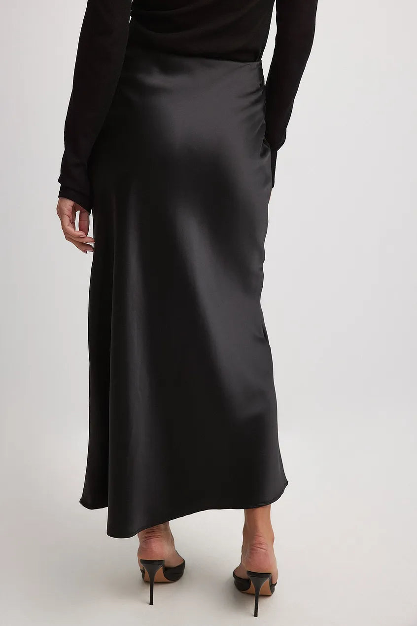 Dames satijnen rok met hoge taille en soepele val 4