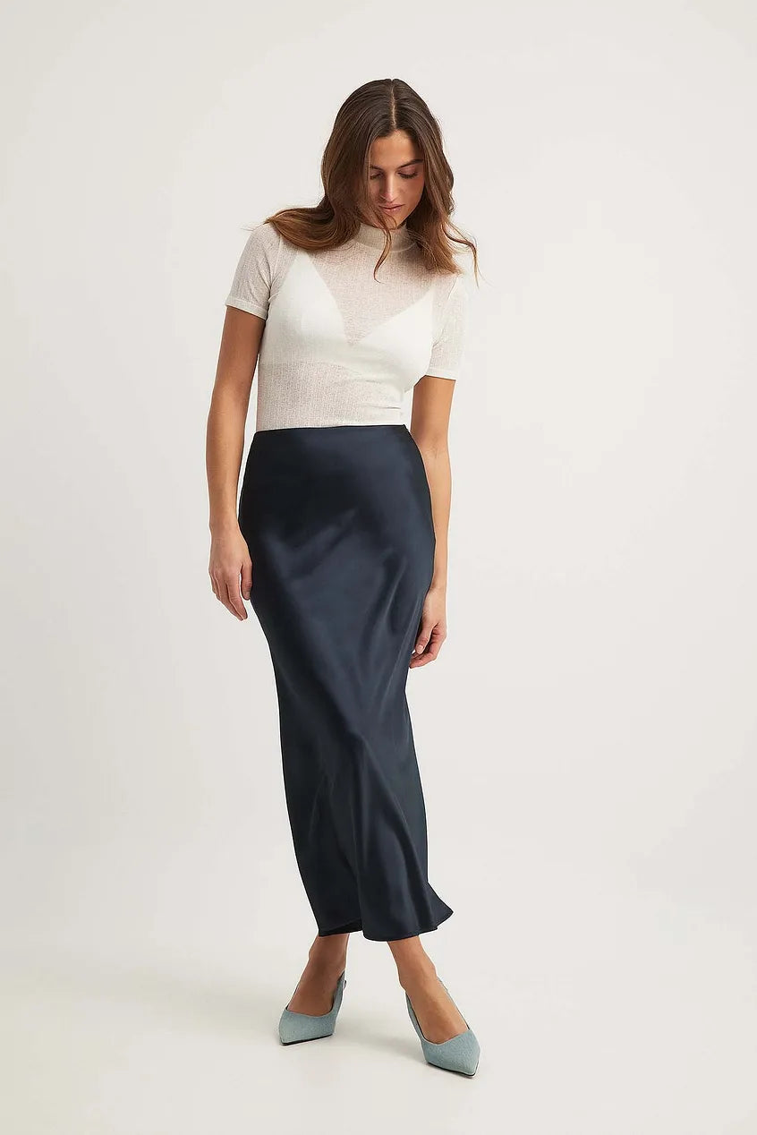 Dames satijnen rok met hoge taille en soepele val 8