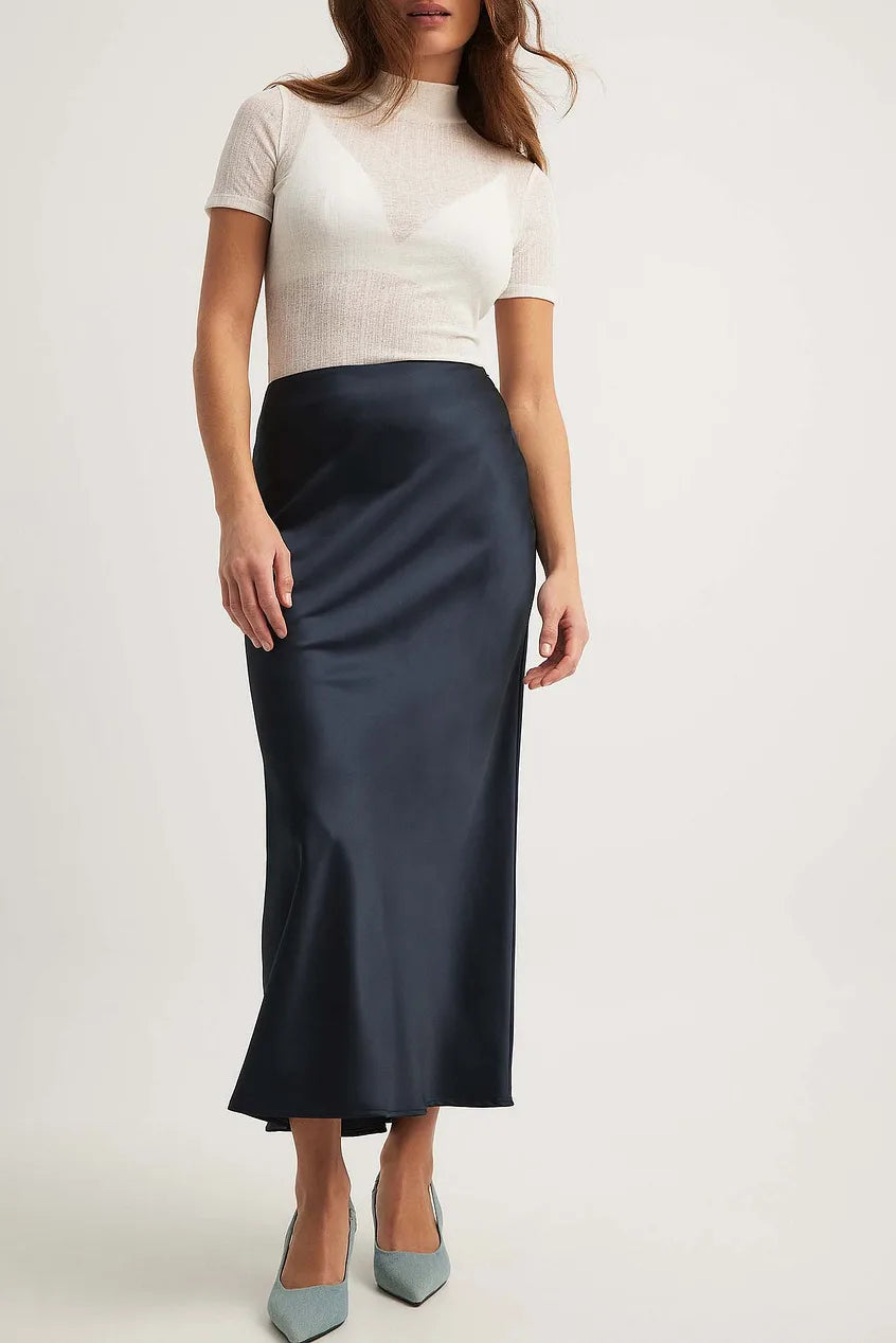 Dames satijnen rok met hoge taille en soepele val 16