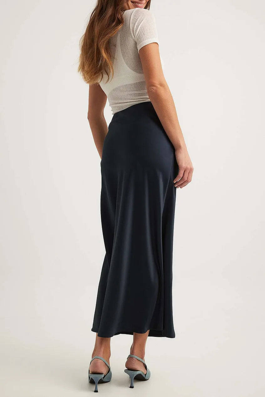 Dames satijnen rok met hoge taille en soepele val 10