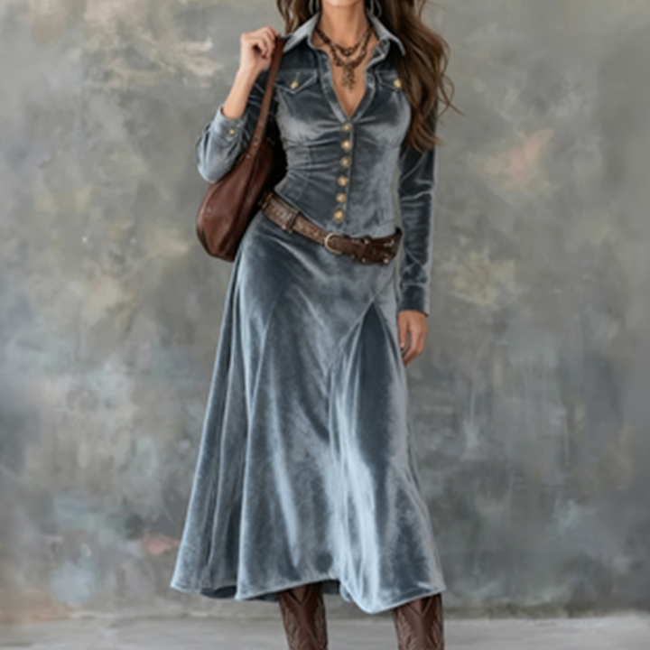 Dames maxi overhemdjurk met velourslook - afbeelding 3