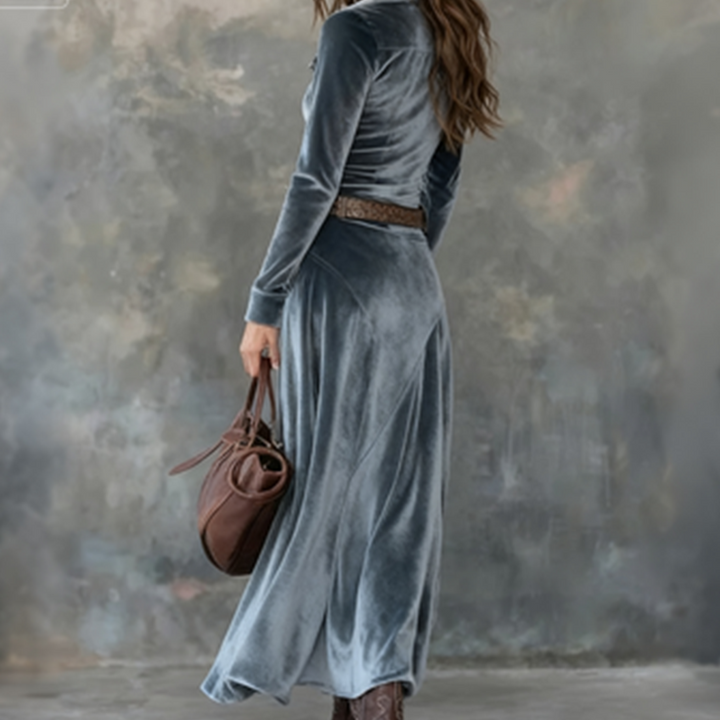 Dames maxi overhemdjurk met velourslook - afbeelding 6