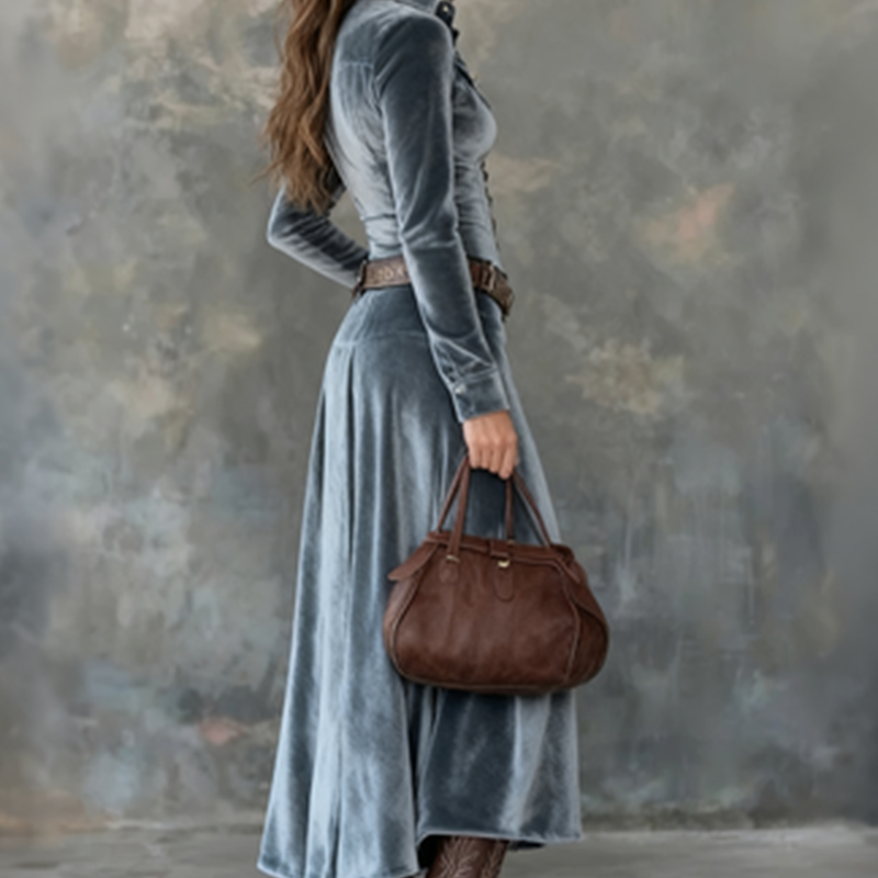 Dames maxi overhemdjurk met velourslook - afbeelding 7