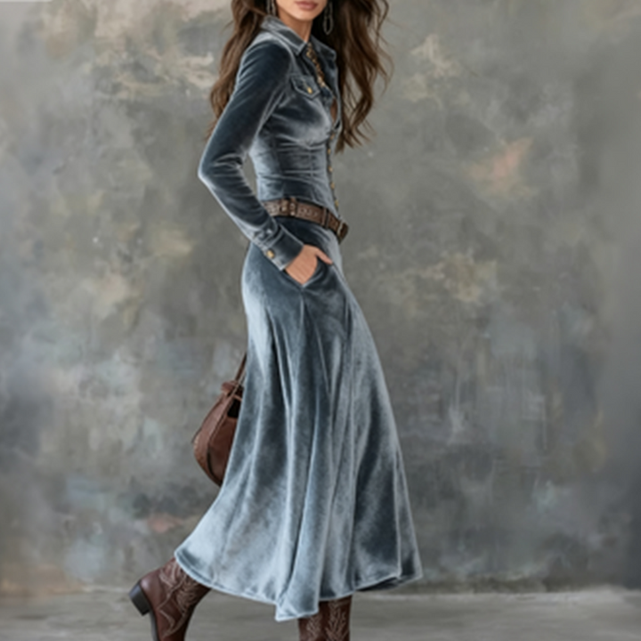 Dames maxi overhemdjurk met velourslook - afbeelding 8
