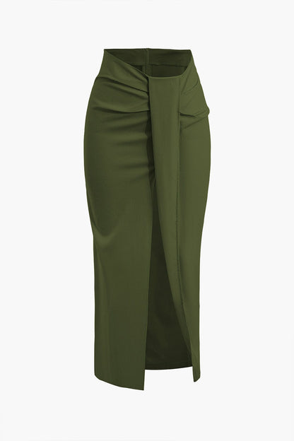 Dames Draped Midi Rok met Split Hoge Taille