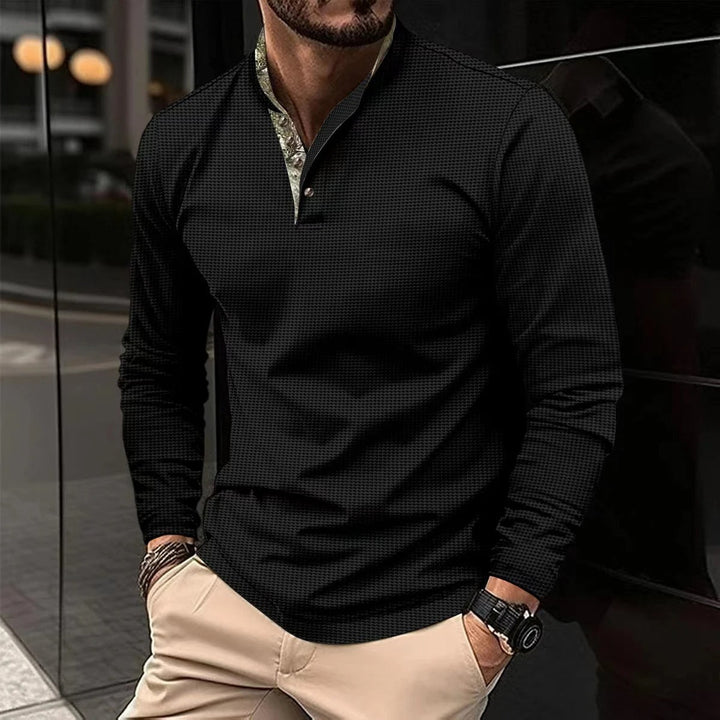 Henley longsleeve voor heren in zwart