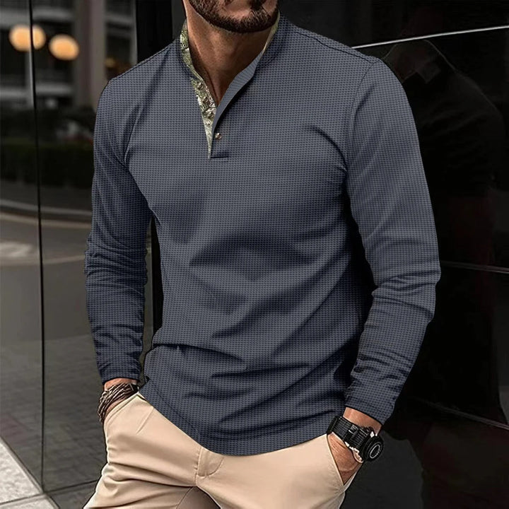 Henley longsleeve voor heren in grijs