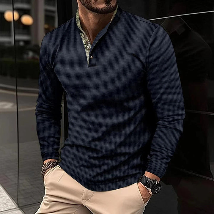 Henley longsleeve voor heren in marineblauw