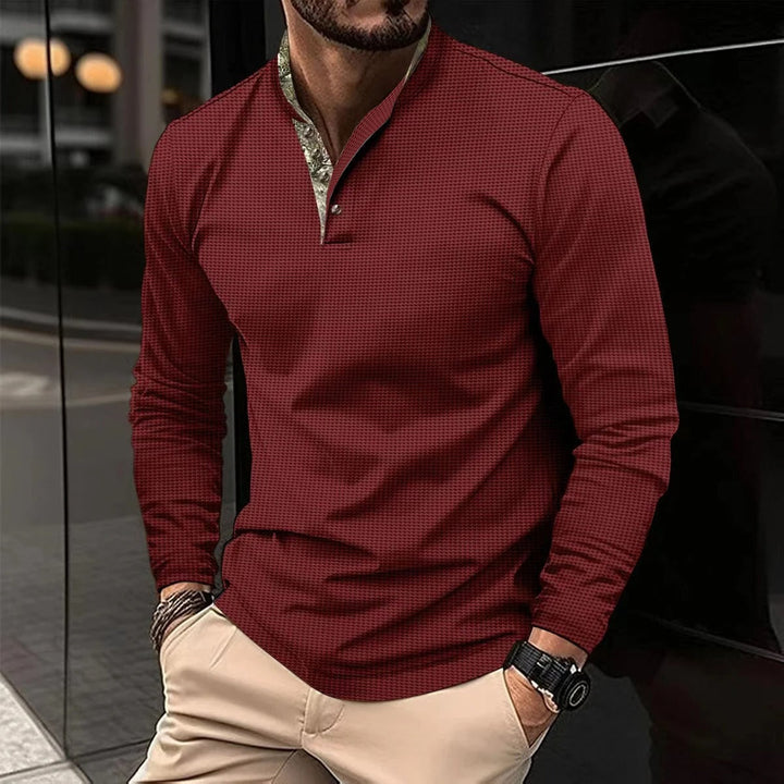 Henley longsleeve voor heren in rood