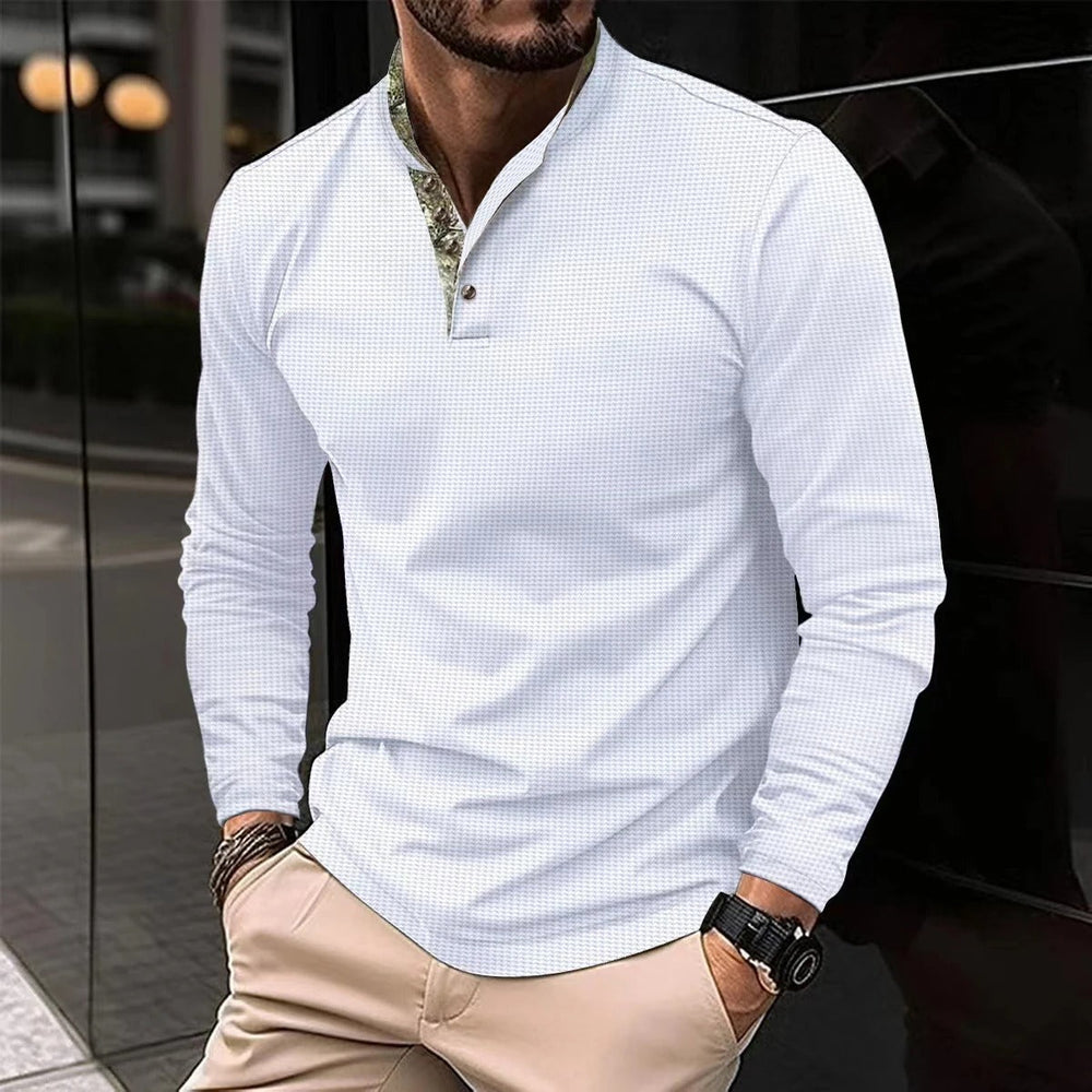 Henley longsleeve voor heren in wit