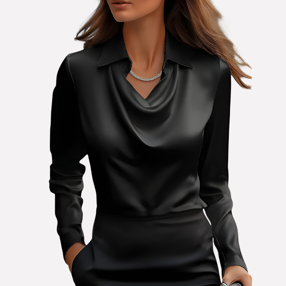 Dames satijnen blouse met gedrapeerde halslijn 2