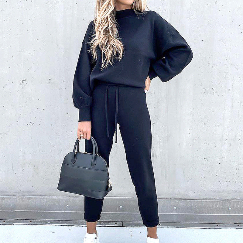 Dames Zachte Lounge Set Met Ronde Hals Trui En Joggingbroek in Navy