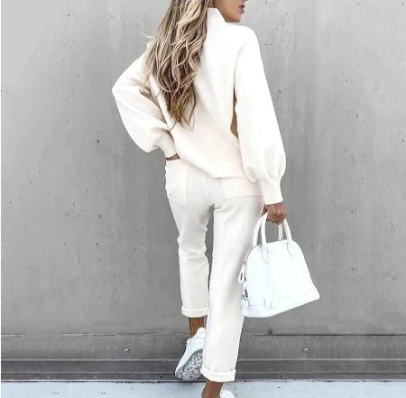 Dames Zachte Lounge Set Met Ronde Hals Trui En Joggingbroek detailfoto 3